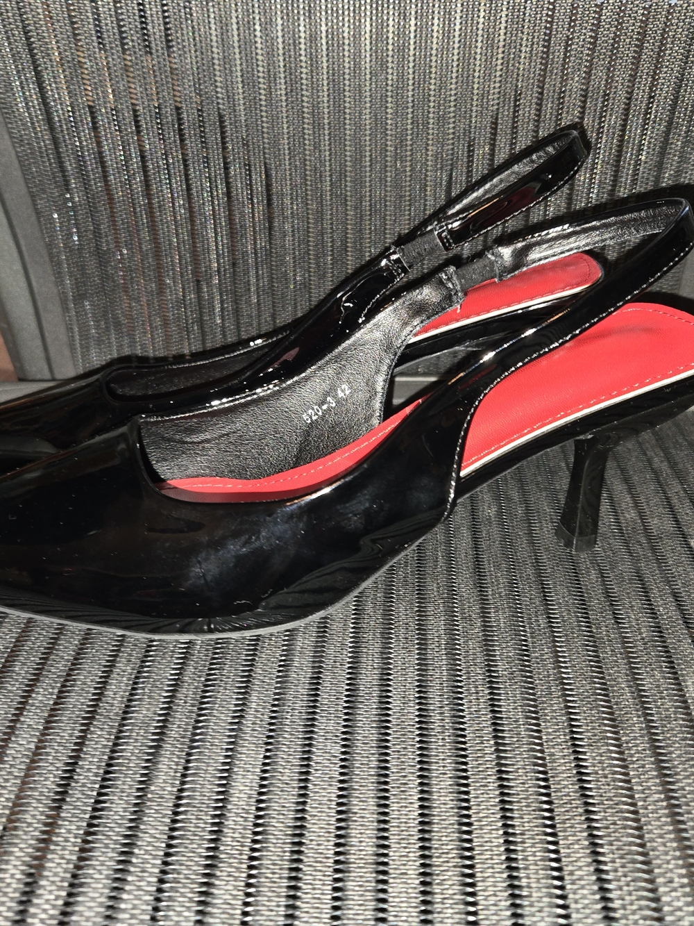 Black Patent Pointed-Toe Slingback Pumps with Red Insole - Picture 3 of 6